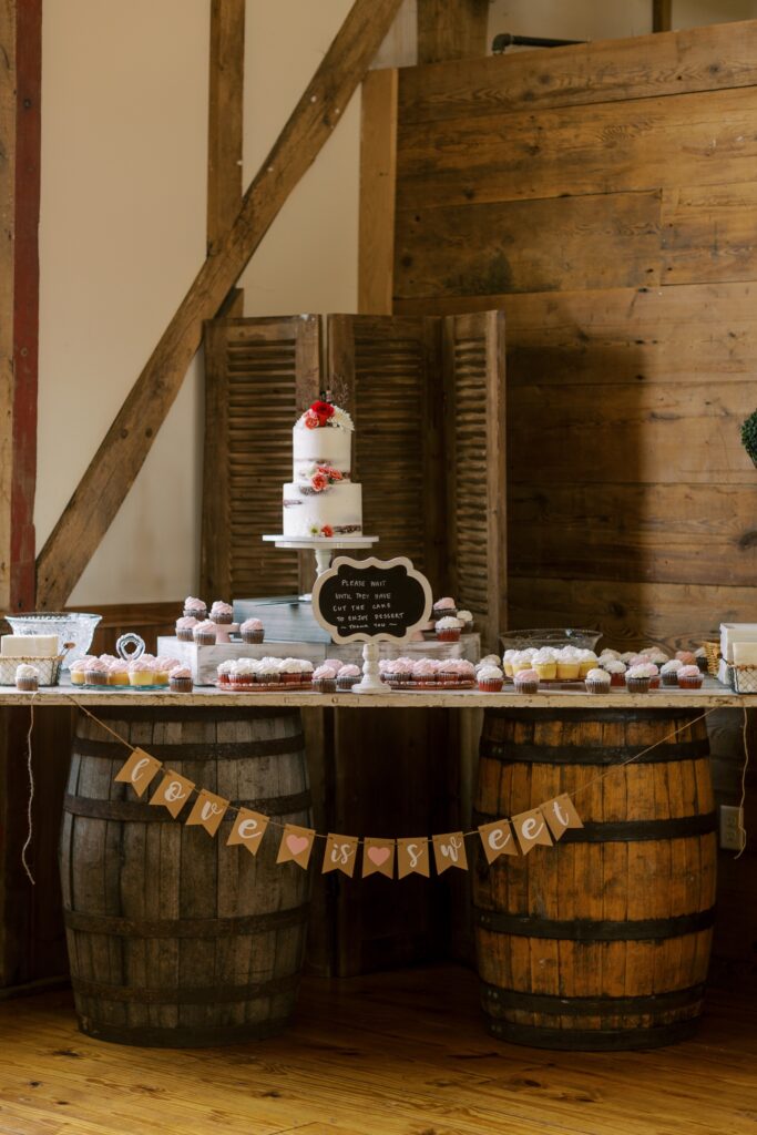 Cake and dessert table set up at Strock Enterprise 													