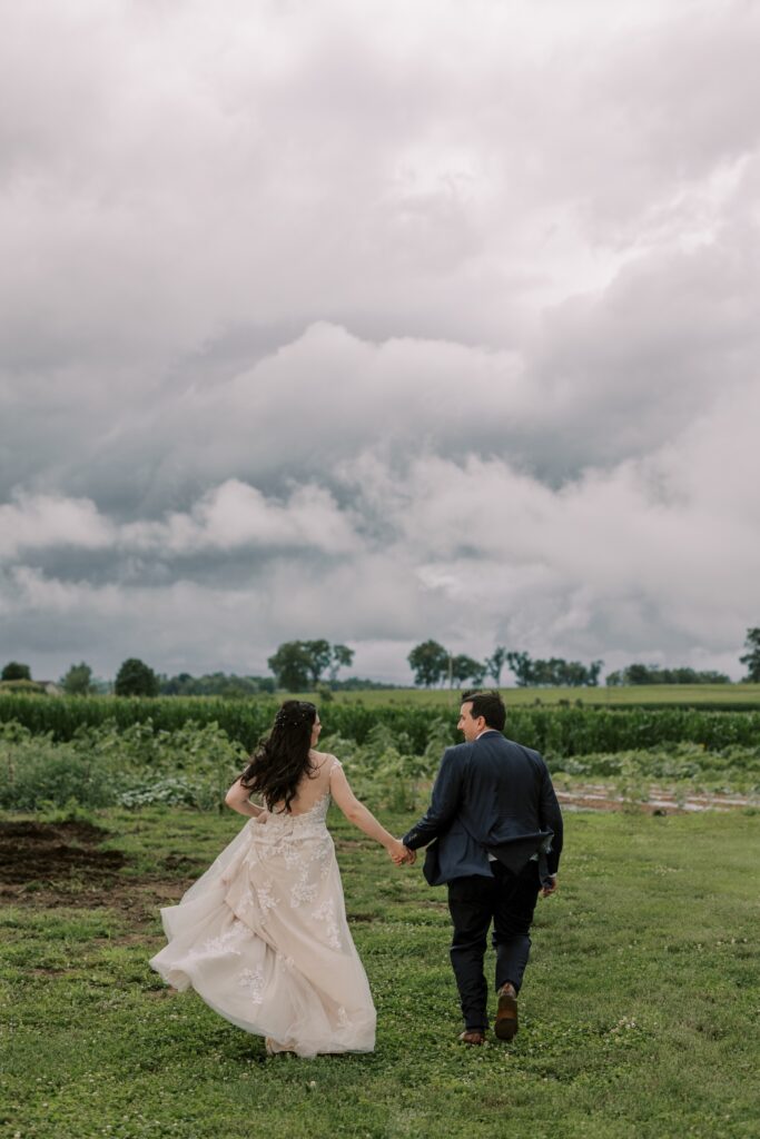 Bride and groom portrait during storm													